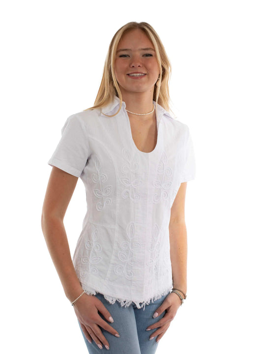 Cantina White Short Sleeve Embroidered Blouse - Scully Leather - Flyclothing LLC