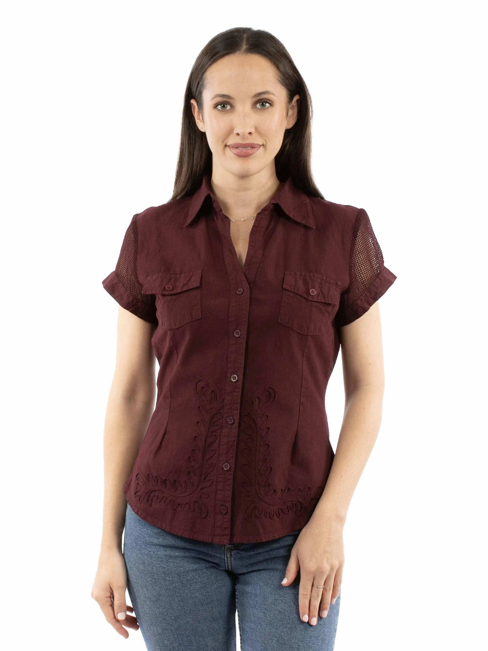 Cantina 100% cotton Burgundy Cap sleeve blouse - Scully Leather - Flyclothing LLC