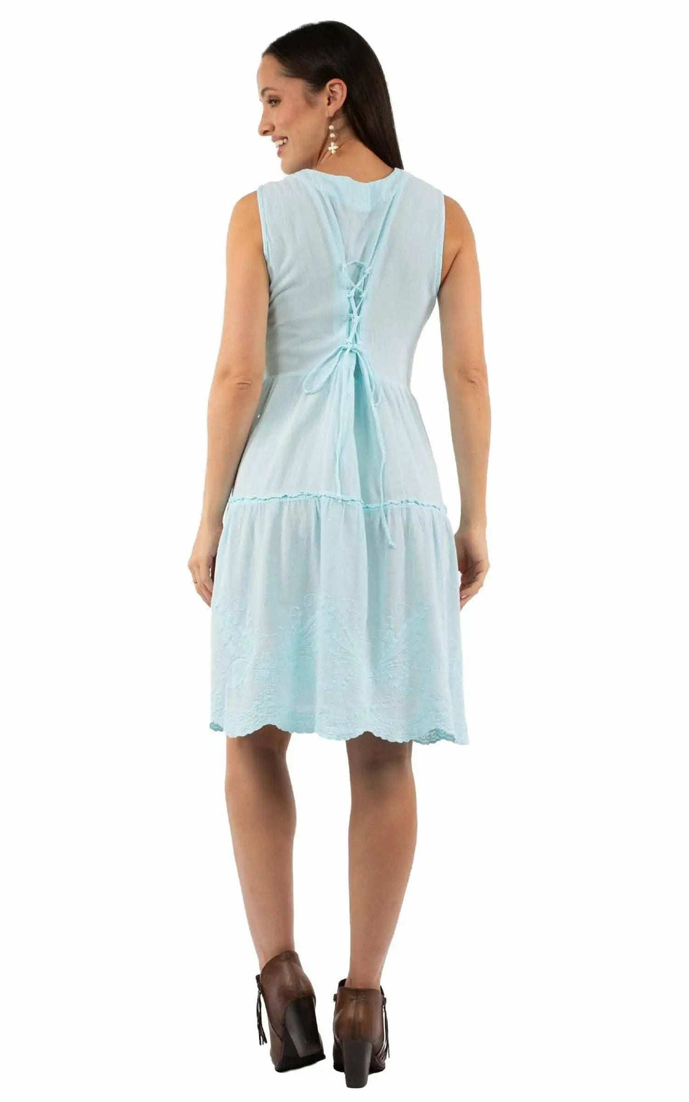 Cantina 100% cotton Aqua sky Sleeveless dress - Scully Leather - Flyclothing LLC