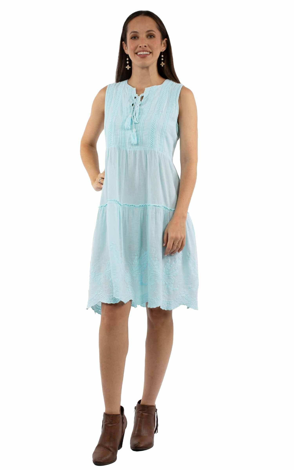 Cantina 100% cotton Aqua sky Sleeveless dress - Scully Leather - Flyclothing LLC