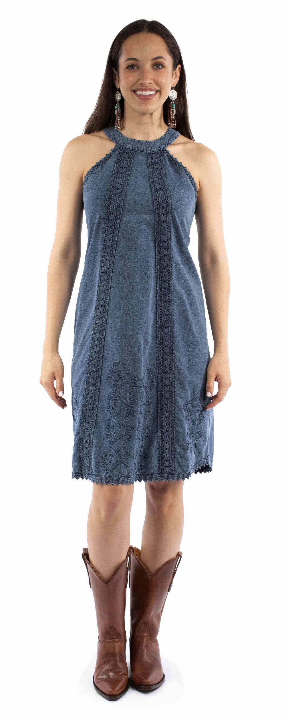 Scully Leather Cantina Dark Blue dress with crochet - Scully Leather - Flyclothing LLC