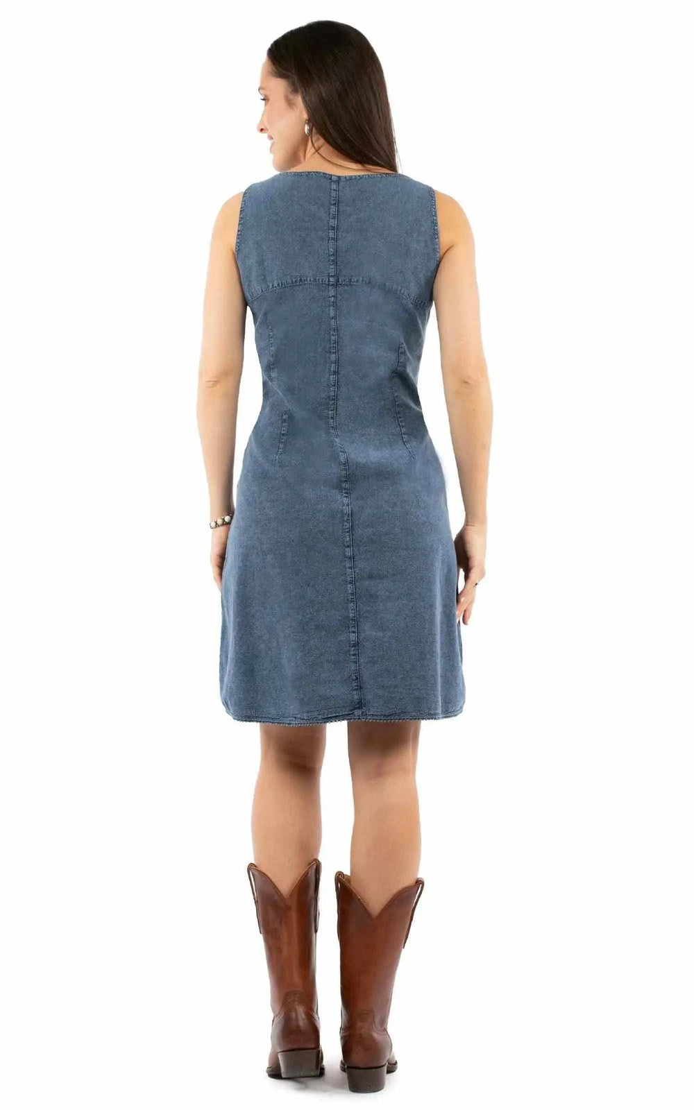 Cantina 100% cotton Dark blue Sleeveless dress w/pockets & emb - Scully Leather - Flyclothing LLC