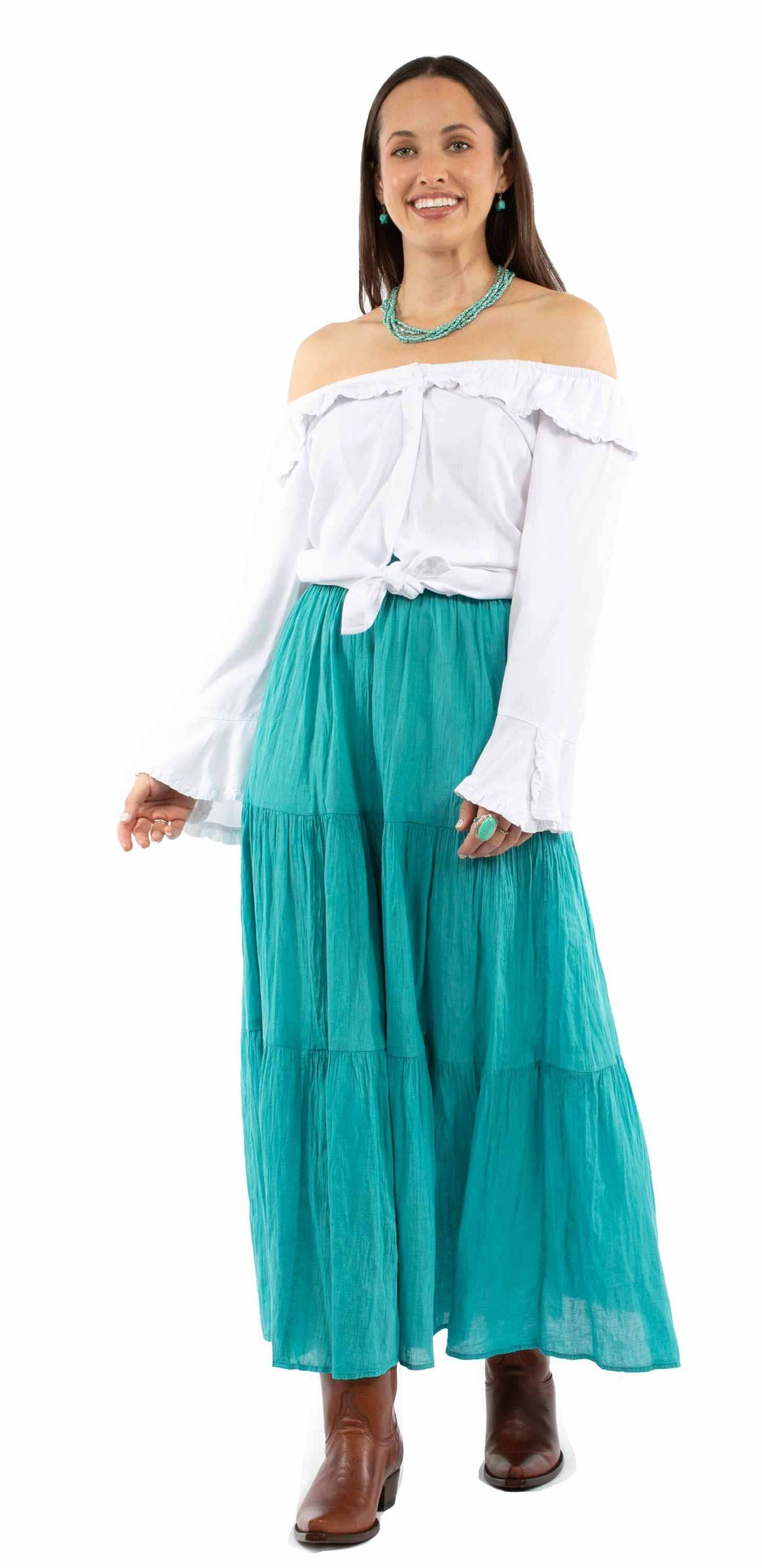 Cantina Turquoise 100% cotton Tier broomstick skirt - Scully Leather - Flyclothing LLC
