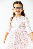 Pastel Petals 3/4 Sleeve Pocket Twirl Dress
