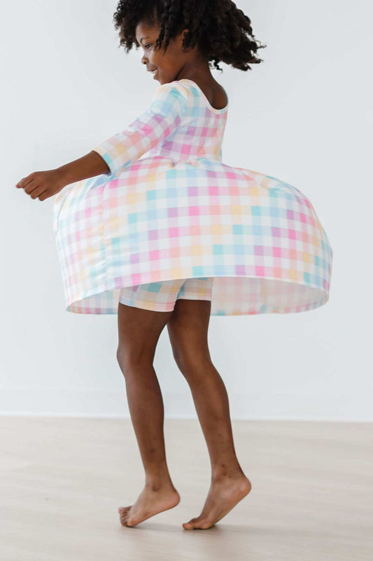 Pastel Plaid 3/4 Sleeve Pocket Twirl Dress - Mila & Rose ® - Flyclothing LLC