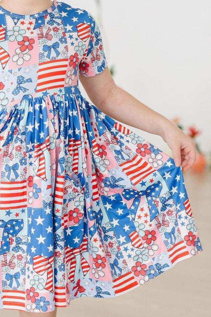Patriotic Patchwork S/S Pocket Twirl Dress - Mila & Rose ® - Flyclothing LLC
