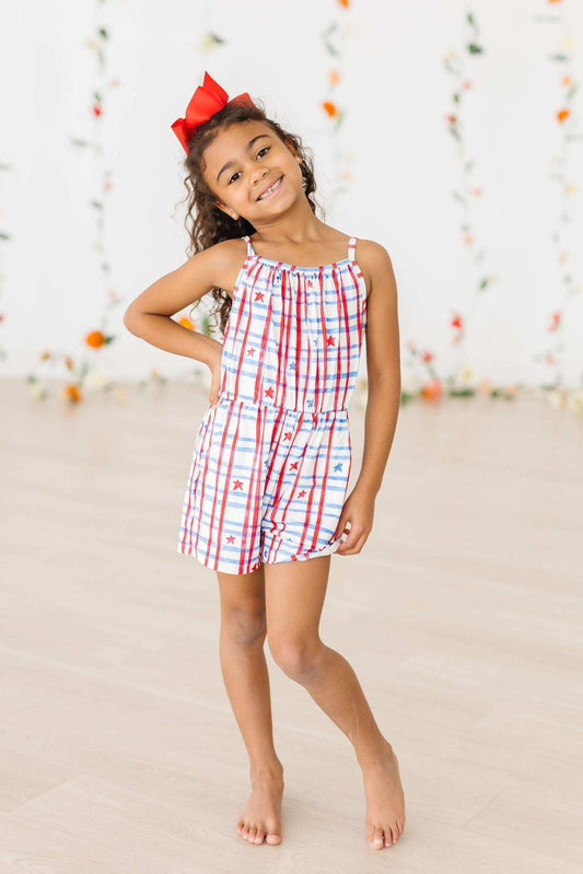 Patriotic Plaid Strappy Play Romper - Mila & Rose ® - Flyclothing LLC