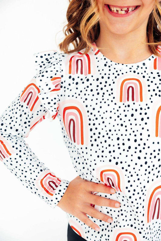 Peach Rainbow L/S Ruffle Tee - Mila & Rose ® - Flyclothing LLC