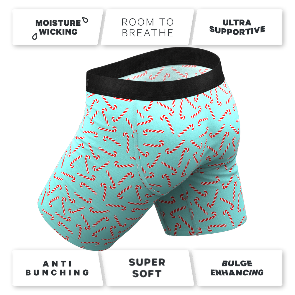 The Peppermint Pimp Canes | Candy Cane Long Leg Ball Hammock® Pouch Underwear With Fly - Shinesty - Flyclothing LLC