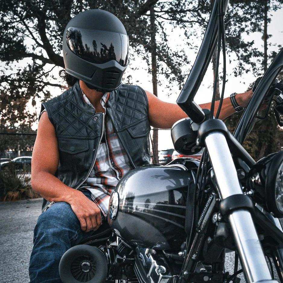 Black Diamond - Mens Premium Leather Diamond Stitch Club Vest - Unik Just for Bikers - Flyclothing LLC