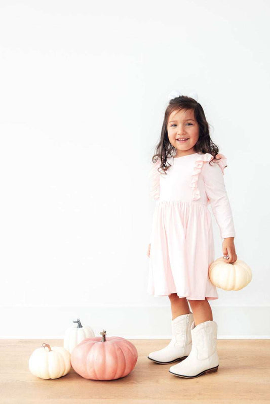 Petal Pink L/S Ruffle Twirl Dress - Mila & Rose ® - Flyclothing LLC