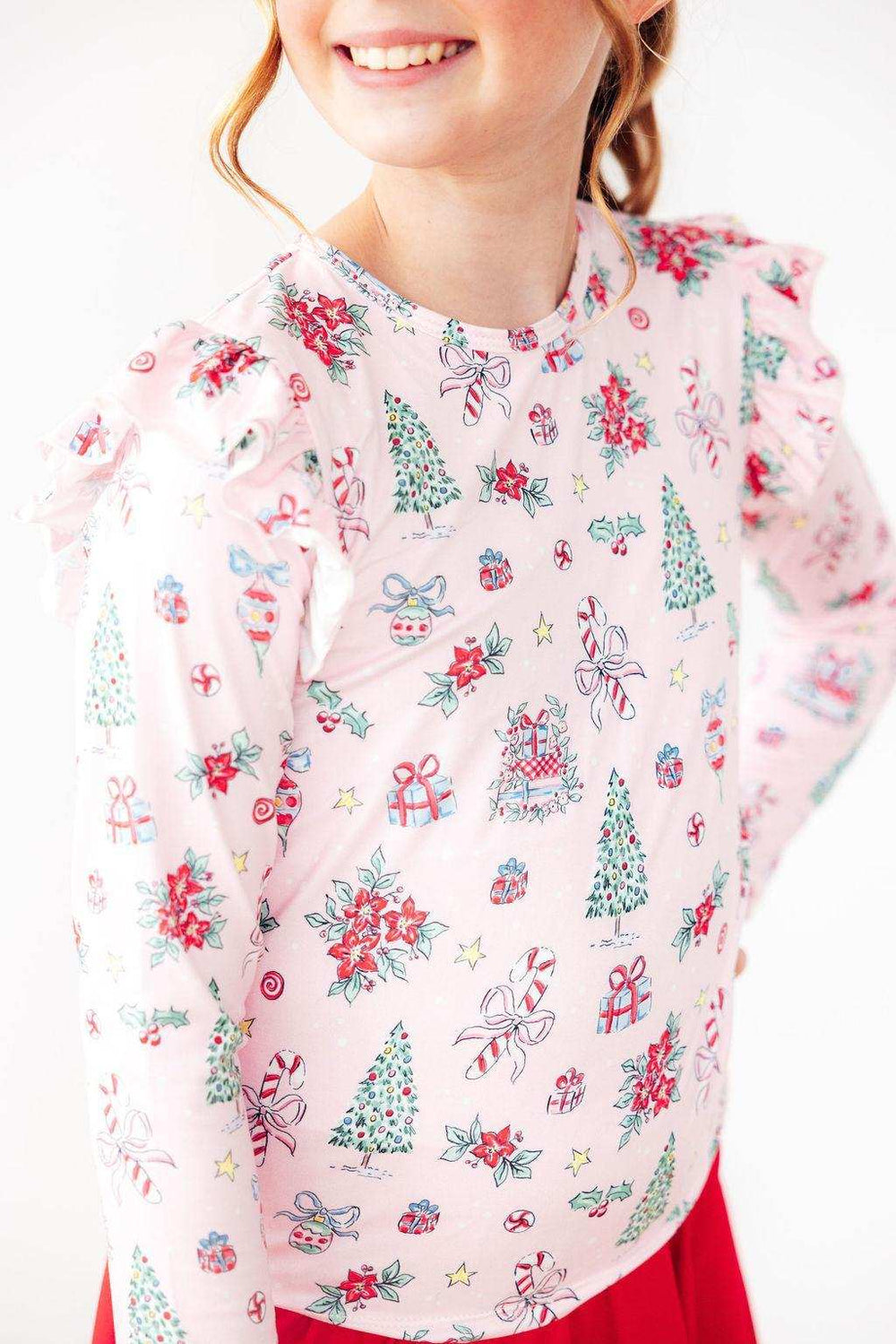 Pink Christmas L/S Ruffle Tee - Mila & Rose ® - Flyclothing LLC