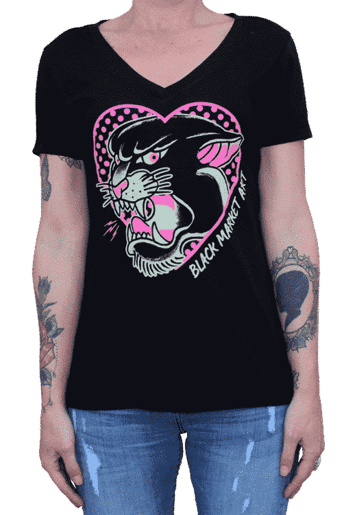 Black Market Art Company Pink Panther Women's V-Neck T-Shirt - Black Market Art Company - Flyclothing LLC