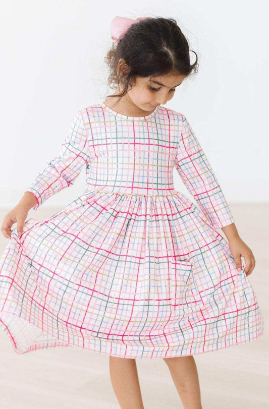 Pink Plaid 3/4 Sleeve Pocket Twirl Dress - Mila & Rose ® - Flyclothing LLC
