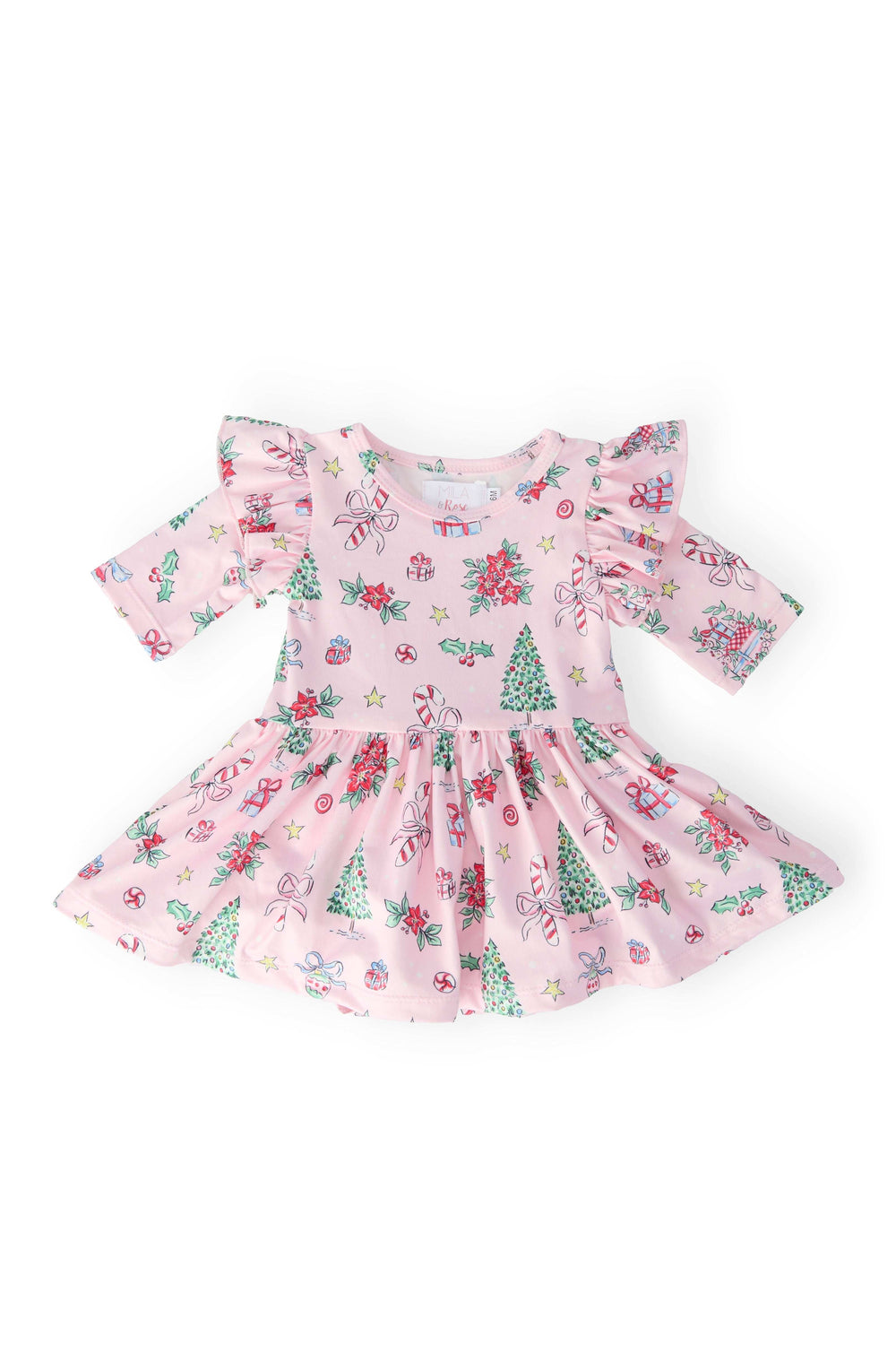 Pink Christmas 3/4 Sleeve Twirl Flutter Bodysuit - Mila & Rose ® - Flyclothing LLC