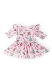 Pink Christmas 3/4 Sleeve Twirl Flutter Bodysuit - Mila & Rose ® - Flyclothing LLC