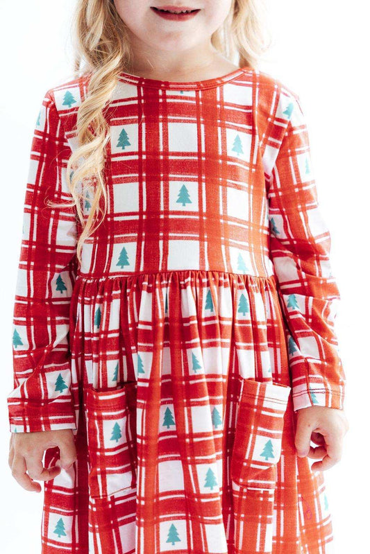 Plaid Trees L/S Pocket Twirl Dress - Mila & Rose ® - Flyclothing LLC