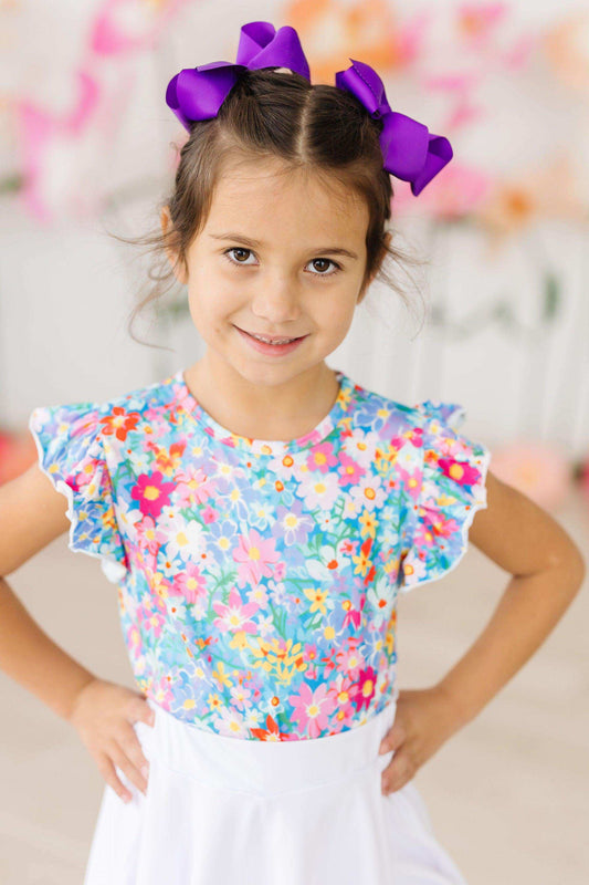 Preppy Floral S/S Ruffle Tee - Mila & Rose ® - Flyclothing LLC