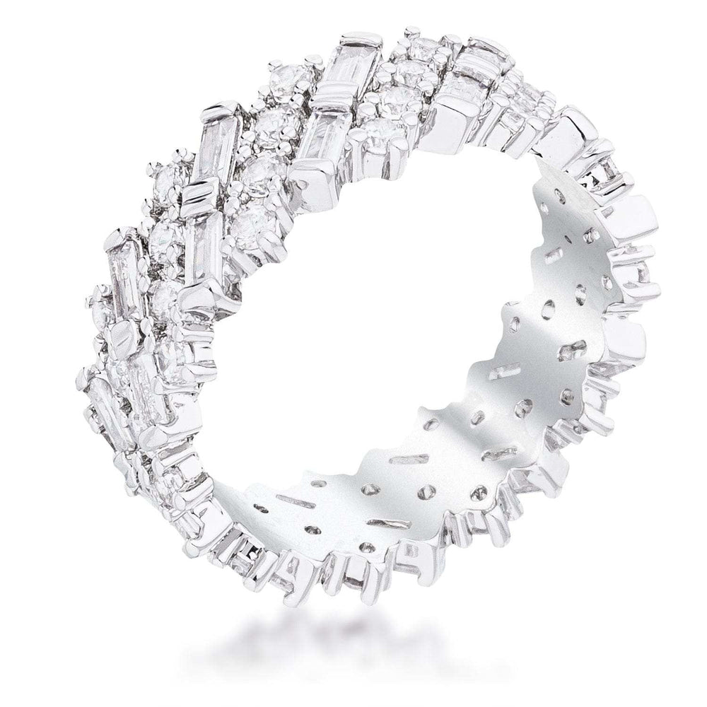 Rhodium Clear CZ Alternating Baguette Round Eternity Band - JGI - Flyclothing LLC