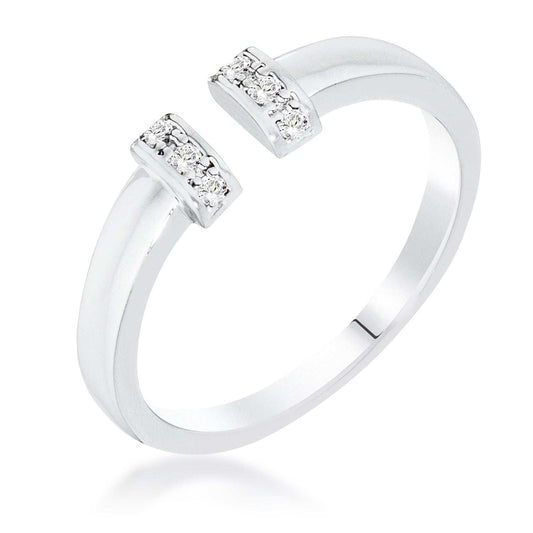 Rhodium Petite CZ Clear Open Cuff Ring - JGI - Flyclothing LLC