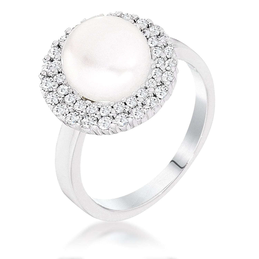 Rhodium Plated Double Halo Ethereal Pearl Cocktail Ring - JGI - Flyclothing LLC