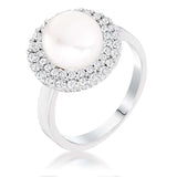 Rhodium Plated Double Halo Ethereal Pearl Cocktail Ring - JGI - Flyclothing LLC