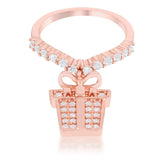Bow Gift Box 0.3ct CZ Rosegold Holiday Charm Ring - JGI - Flyclothing LLC