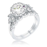 2.25Ct Rhodium Plated Round Cut CZ Trio Laurel Leaf Engagement Set - JGI - Flyclothing LLC