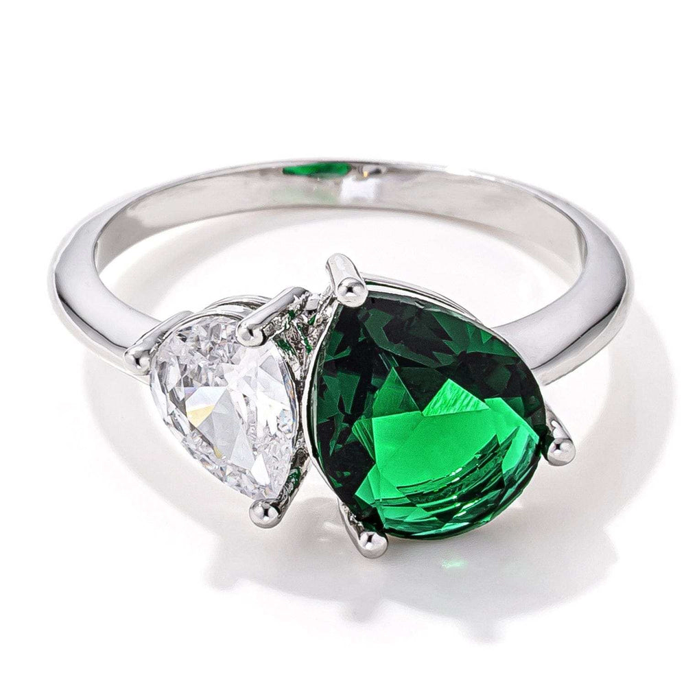 2.75ct Clear & Emerald Green CZ Toi et Moi Ring - JGI - Flyclothing LLC