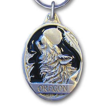 Oregon Wolf Metal Key Chain with Enameled Details - Siskiyou Originals - Flyclothing LLC