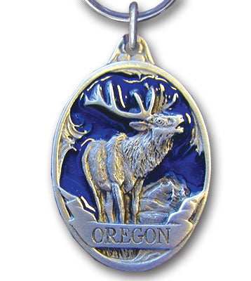 Oregon Elk Blue Metal Key Chain with Enameled Details - Siskiyou Originals - Flyclothing LLC