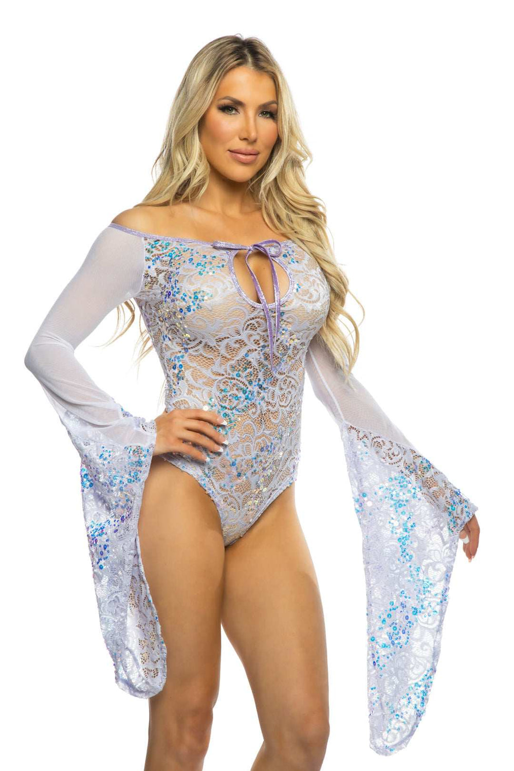 J Valentine Fishnet/Mesh Sequin Flair Sleeve Top - J. Valentine - Flyclothing LLC