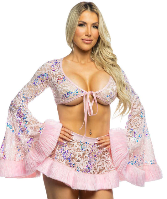 J Valentine Sequin Faux Fur Trimmed Skirt - J. Valentine - Flyclothing LLC