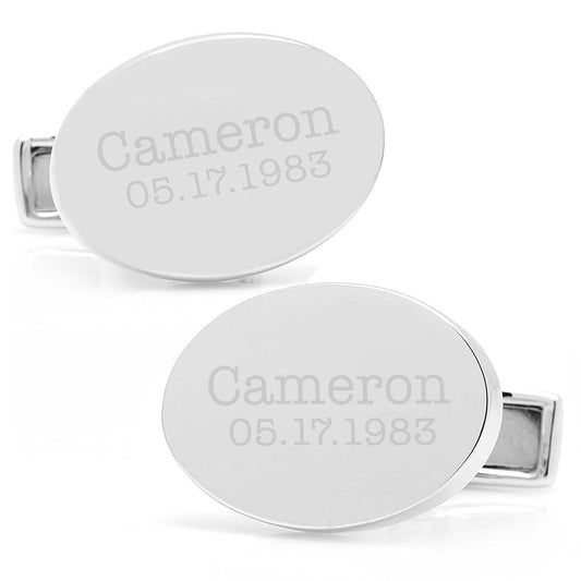 Engraved Precious Moments Sterling Silver Oval Cufflinks - Cufflinks.com - Flyclothing LLC
