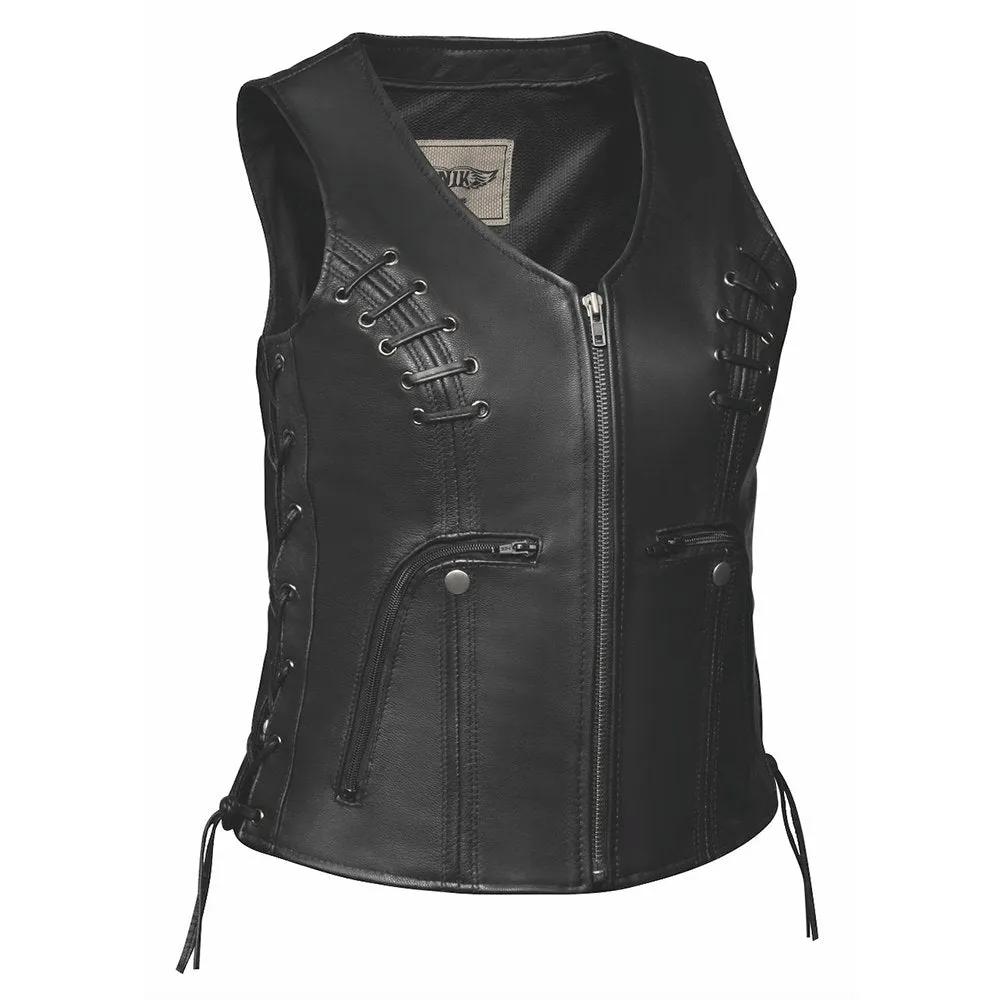 Rebel Lace - Ladies Premium Leather Vest - Unik Just for Bikers - Flyclothing LLC