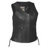 Rebel Lace - Ladies Premium Leather Vest - Unik Just for Bikers - Flyclothing LLC