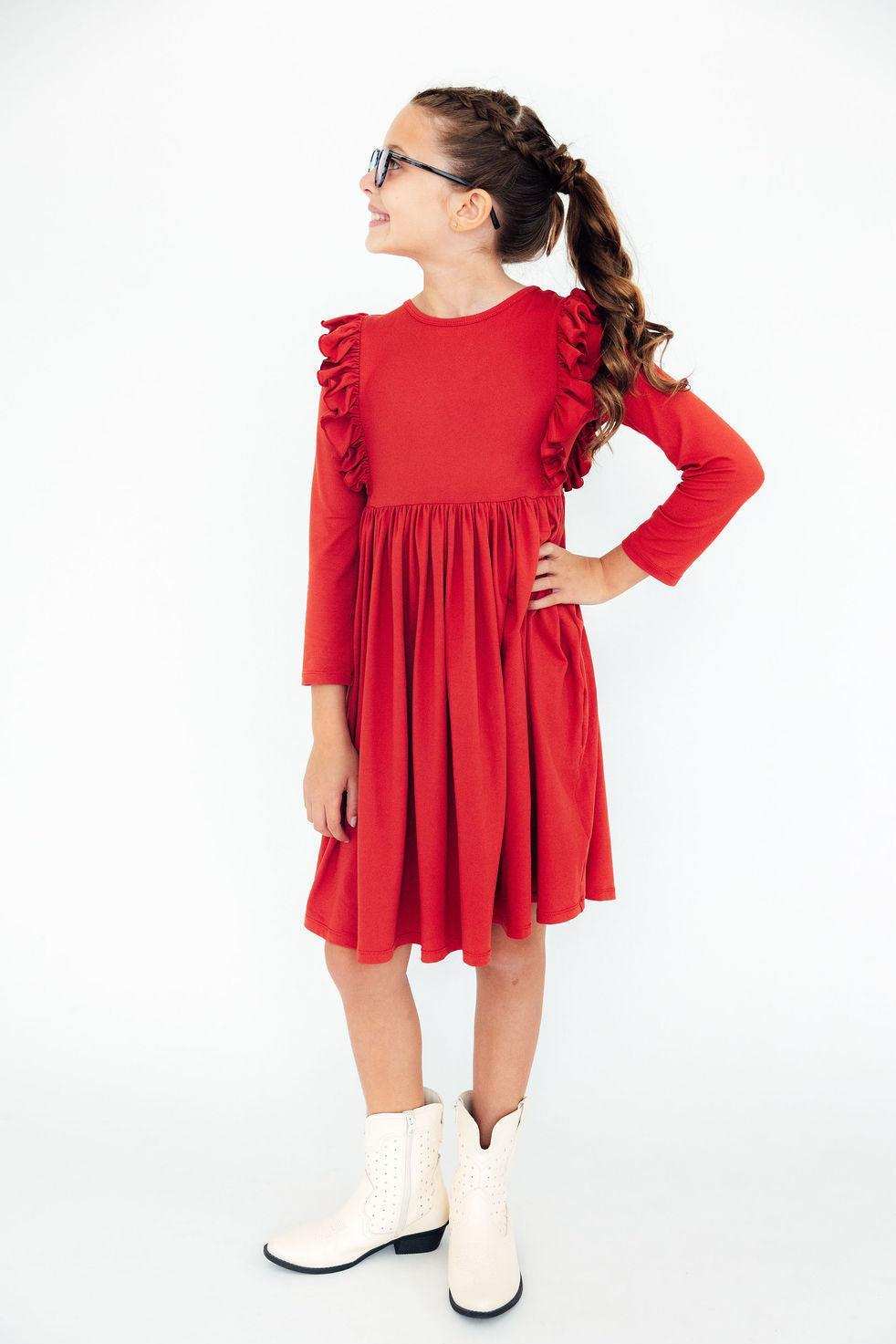 Red L/S Ruffle Twirl Dress - Mila & Rose ® - Flyclothing LLC