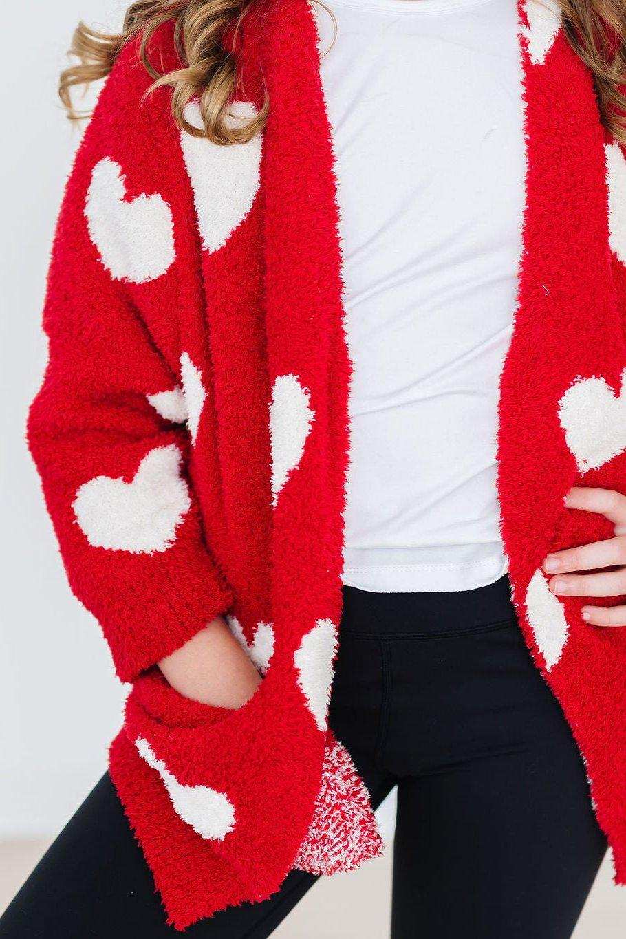 Red/Coconut Heart Cozy Cardigan - Mila & Rose ® - Flyclothing LLC