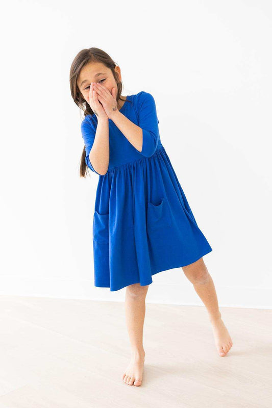 Royal Blue 3/4 Sleeve Pocket Twirl Dress - Mila & Rose ® - Flyclothing LLC