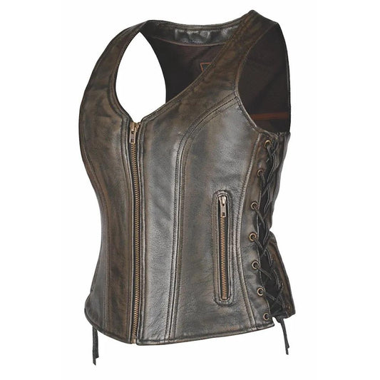 Rustica - Ladies Brown Leather Vest - Unik Just for Bikers - Flyclothing LLC
