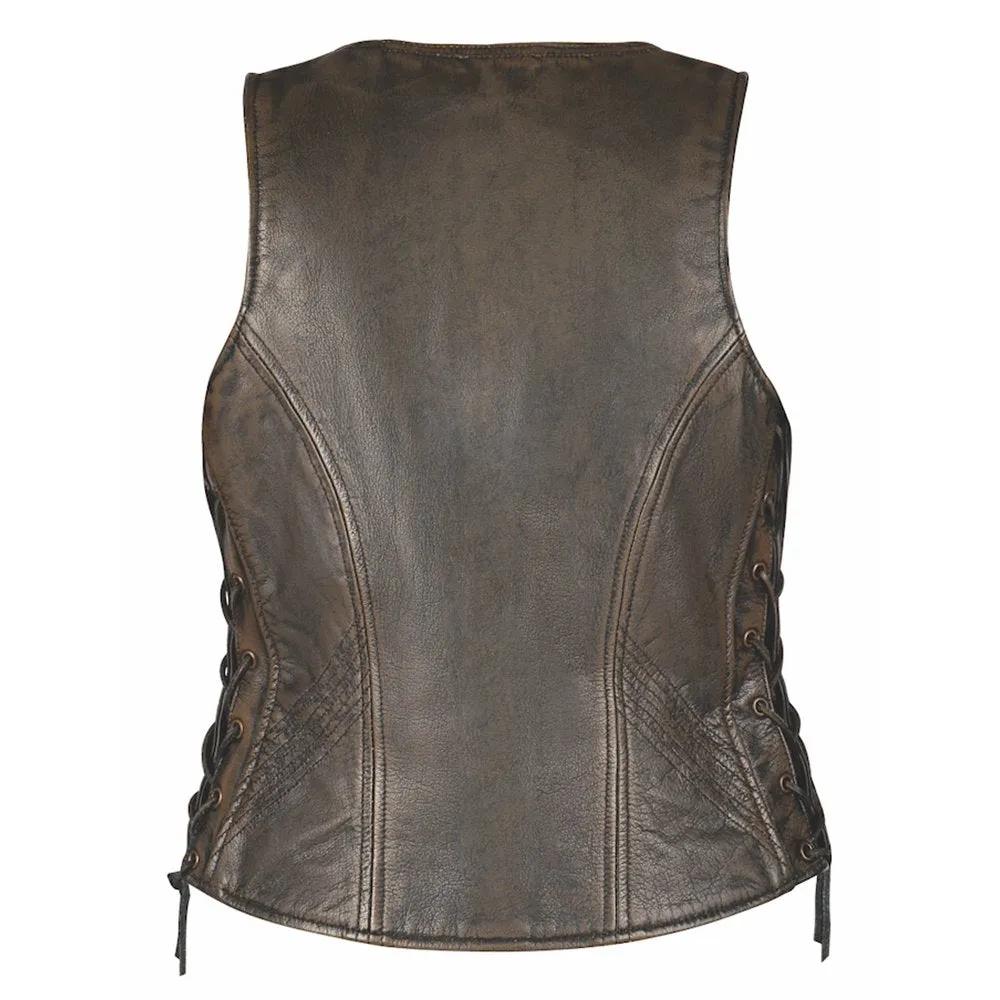 Rustica - Ladies Brown Leather Vest - Unik Just for Bikers - Flyclothing LLC