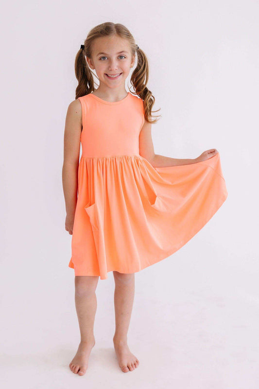 Neon Coral Tank Pocket Twirl Dress - Mila & Rose ® - Flyclothing LLC
