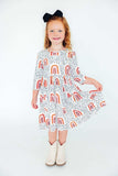 Peach Rainbow 3/4 Sleeve Pocket Twirl Dress - Mila & Rose ® - Flyclothing LLC