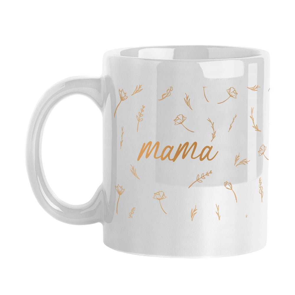 Mothers Day 15oz Mama with Repeating Flowers White Sublimated Mug - Logo Brands - Flyclothing LLC