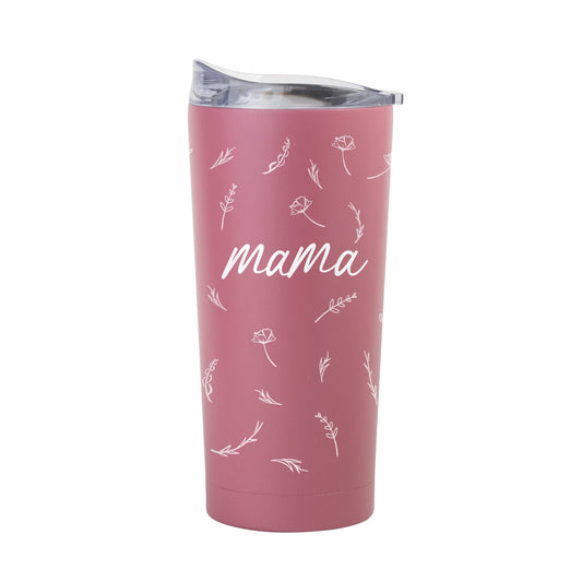 Mothers Day 20oz Mama with Repeating Flowers Berry Powder Coat Tumbler - Logo Brands - Flyclothing LLC