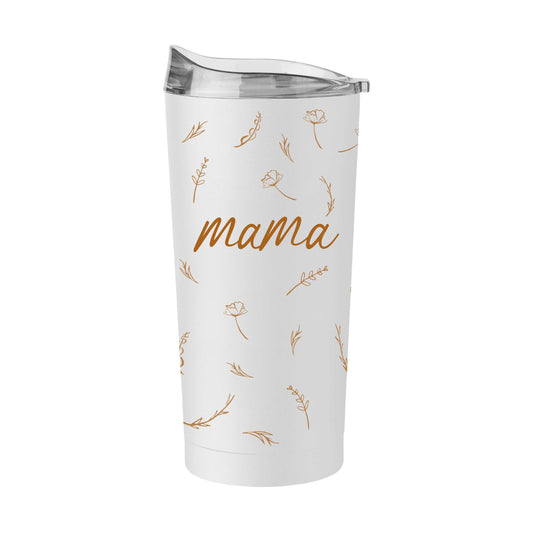 Mothers Day 20oz Mama with Repeating Flowers White Powder Coat Tumbler - Logo Brands - Flyclothing LLC