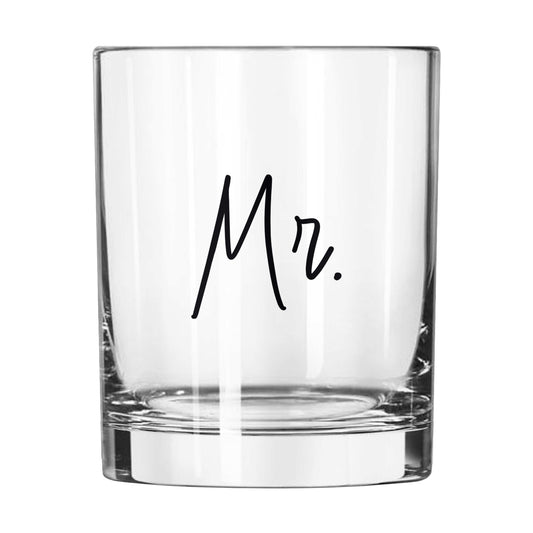 Wedding Collection Script Mr. 14oz Rocks Glass - Logo Brands - Flyclothing LLC