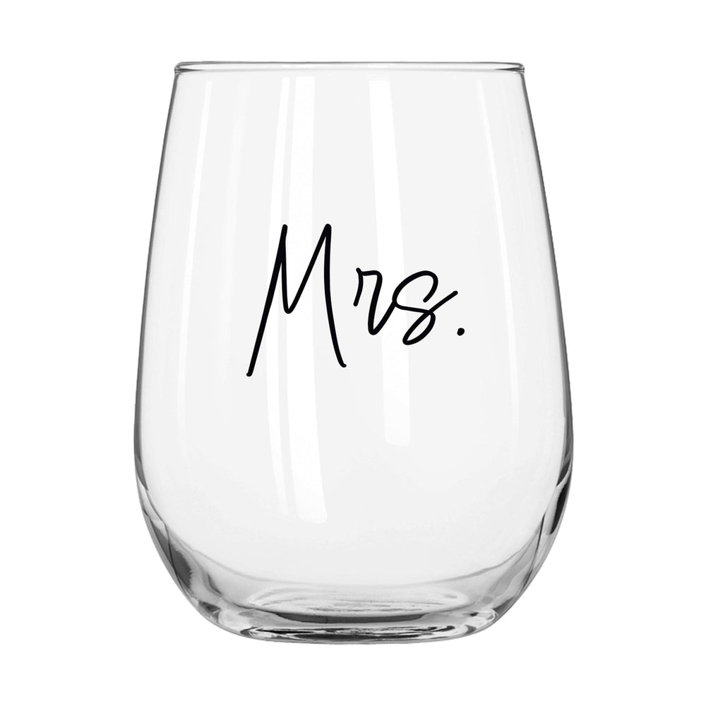 Wedding Collection Script Mrs. 16oz Glass Curved Beverage - Logo Brands - Flyclothing LLC