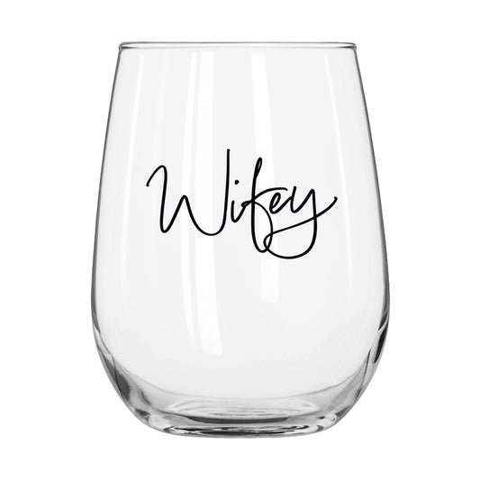 Wedding Collection Wifey 16oz Glass Curved Beverage - Logo Brands - Flyclothing LLC
