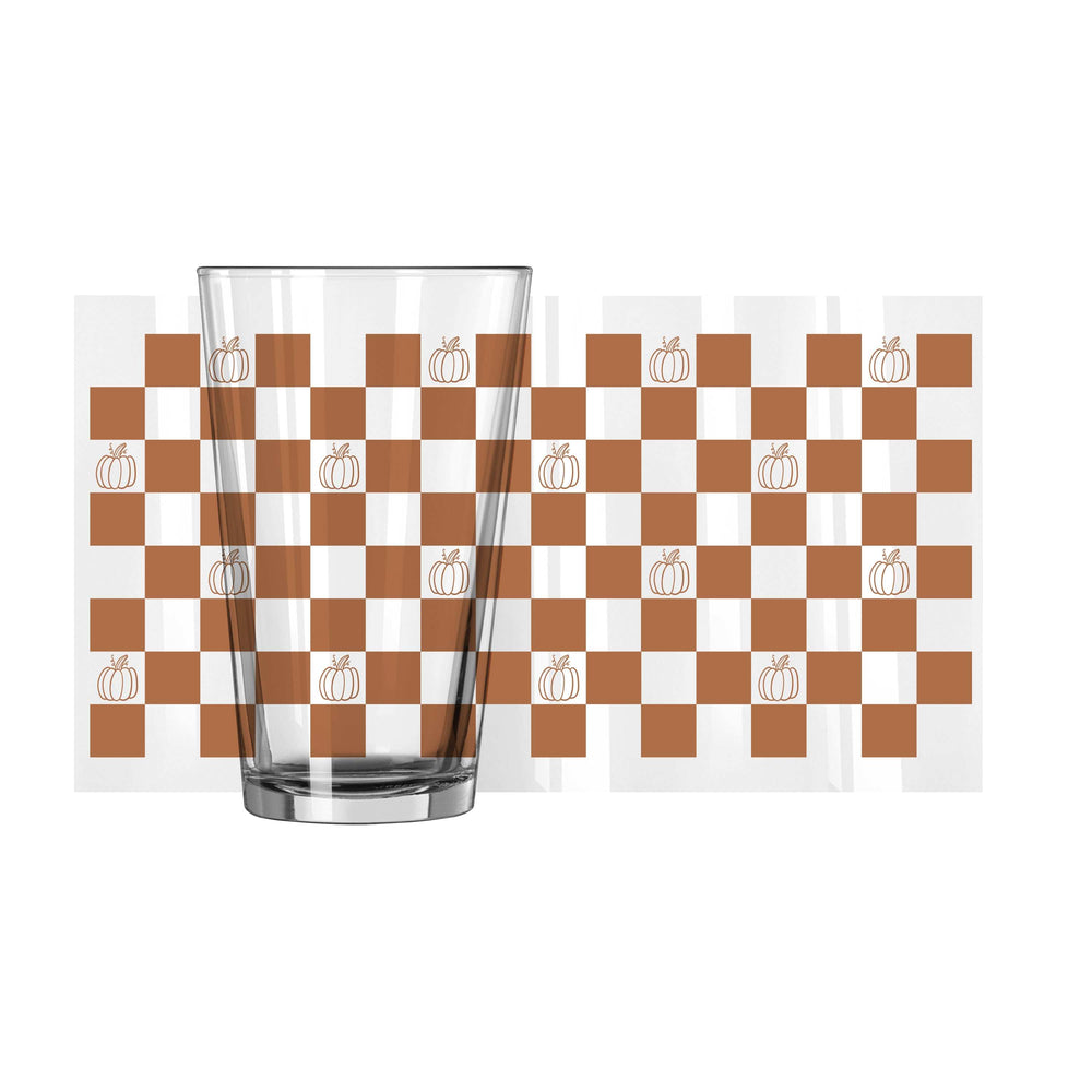 Fall Checkered Pumpkin 16oz Pint Glass - Logo Brands - Flyclothing LLC